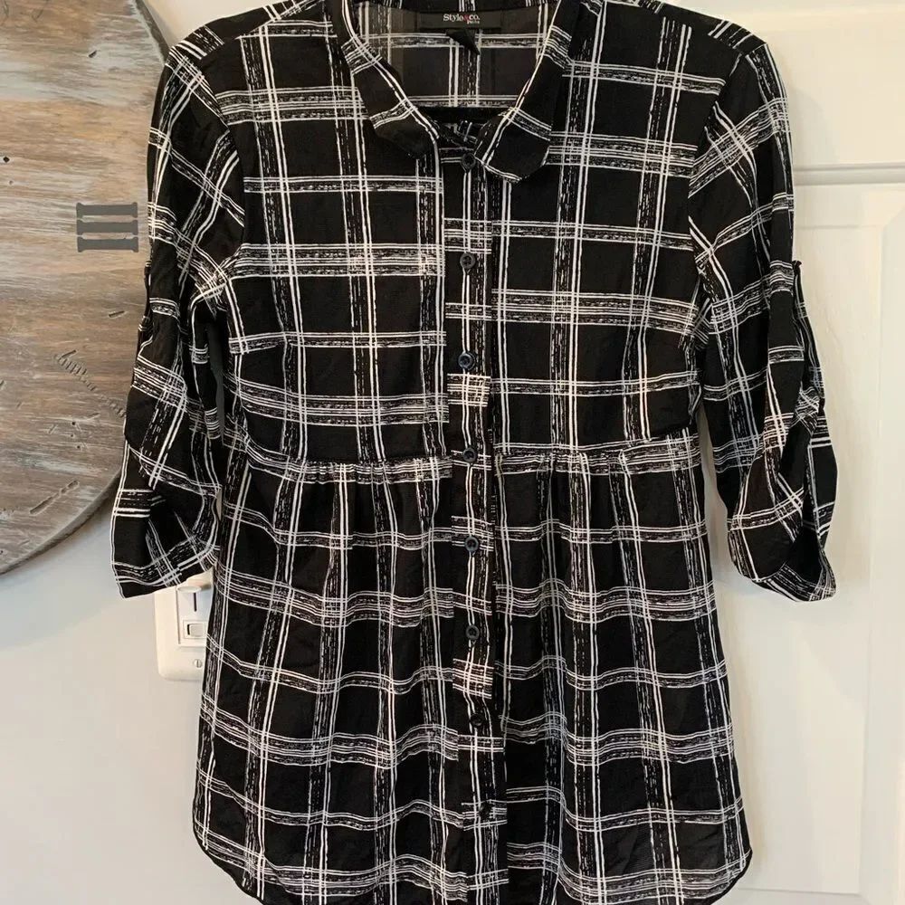 Style & Co Button Down Peplum Shirt sz PM